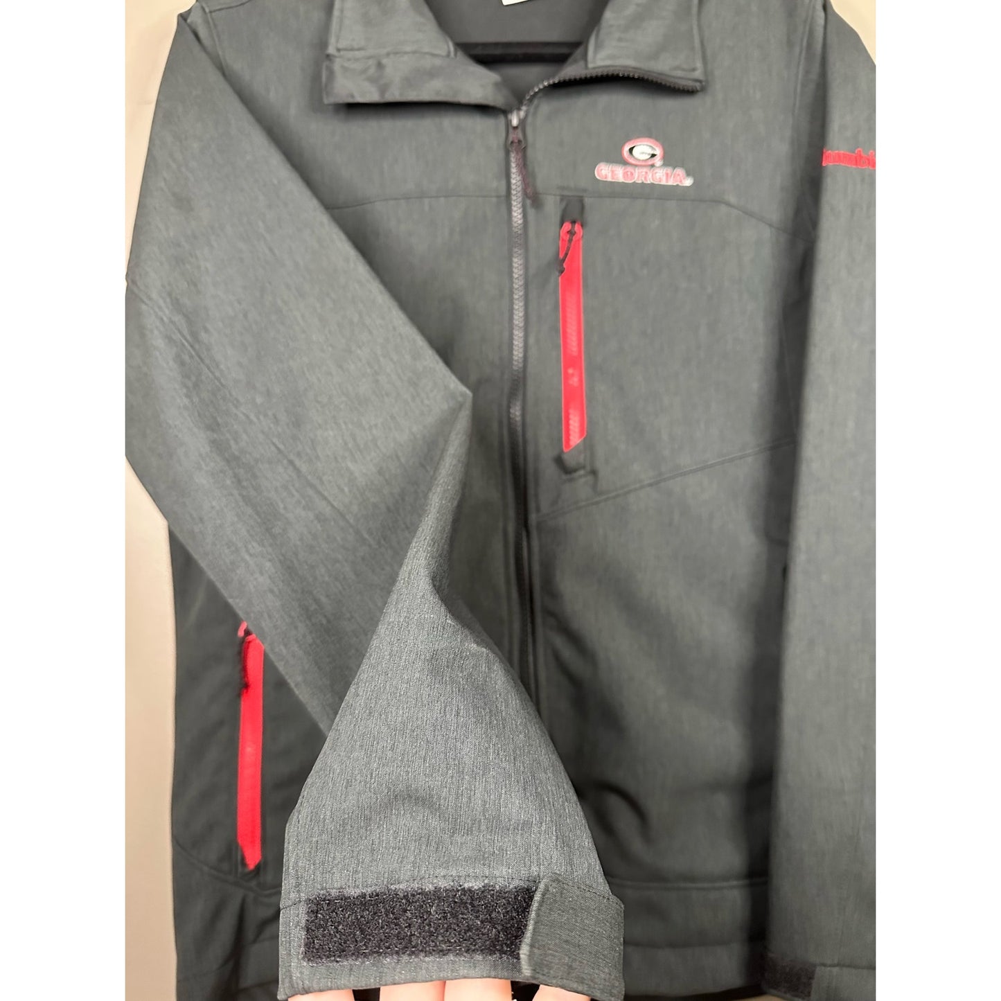 Columbia Grey Black Red UGA Georgia Collared Zip Up Jacket Size Small