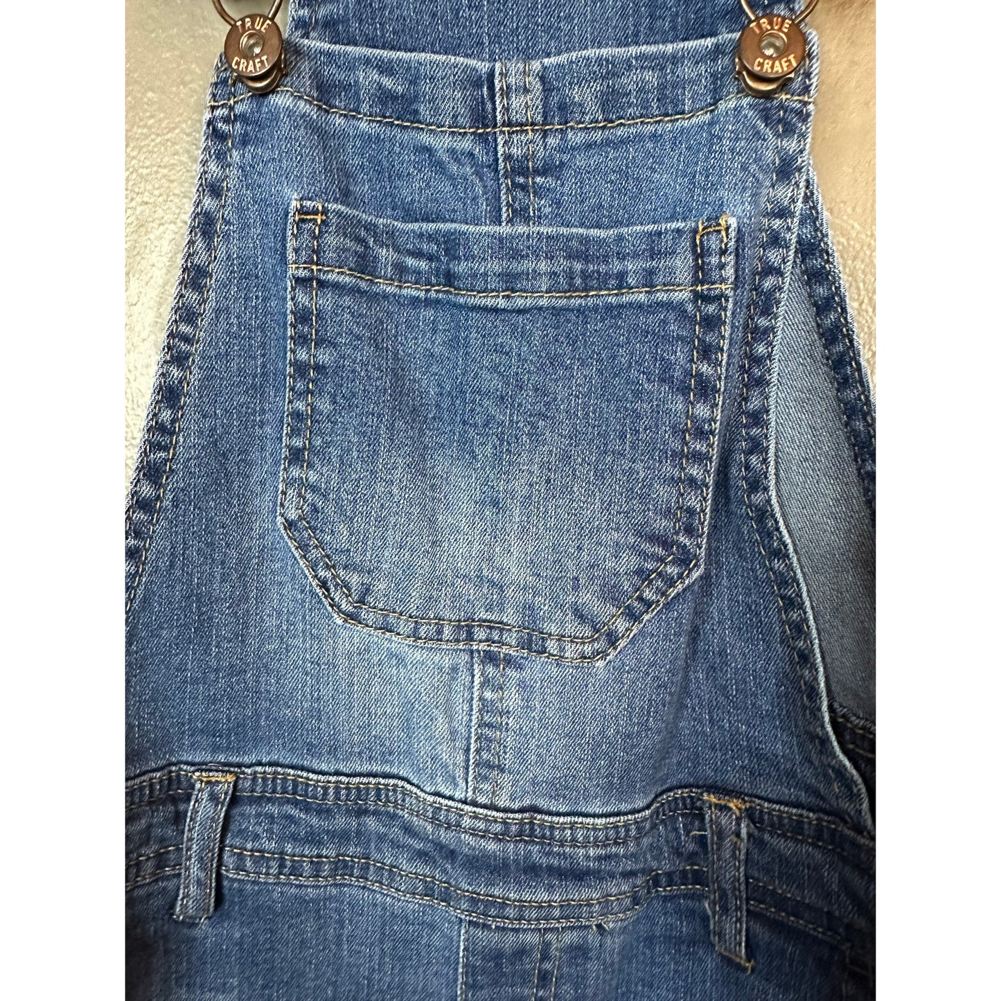 True Craft Blue Jean Denim Distressed Long Pants Adjustable Overall Bibs Size 3