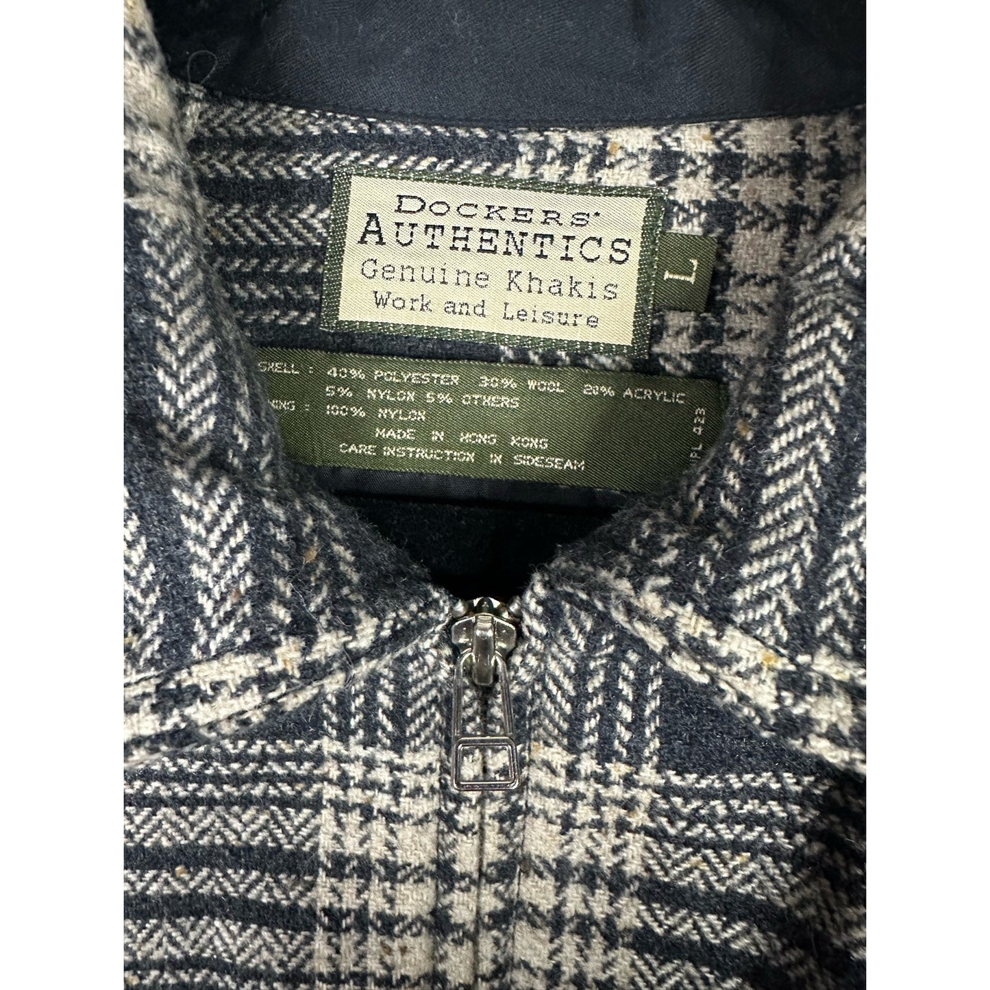 Men’s Dockers Authentic Zip Up Plaid Pockets Wool Collared Jacket Size Large