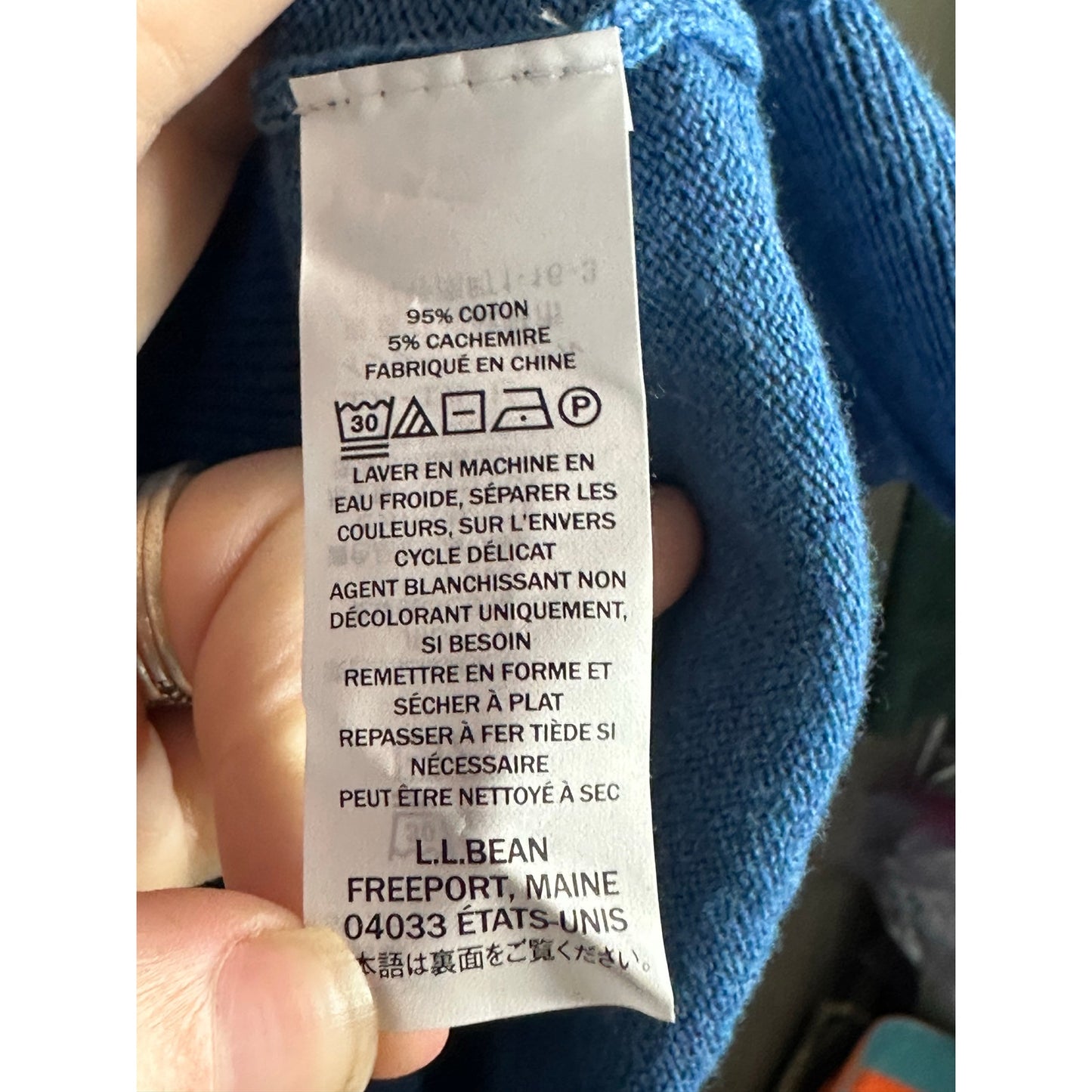 Men’s L.L Bean Blue Quarter Zip Long Sleeve Cashmere Blend Pullover Size Medium
