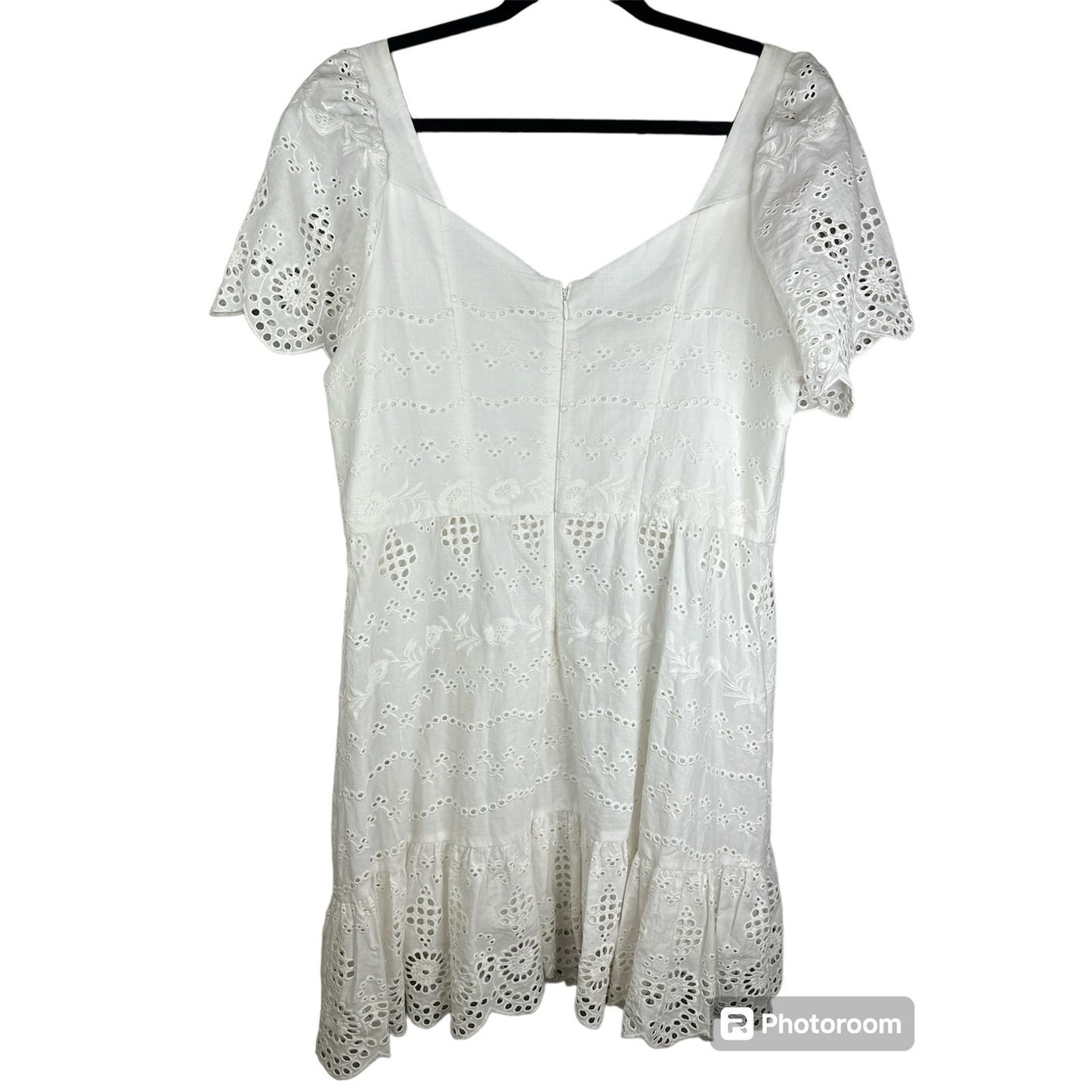 Gianni Bini White Short Puff Sleeve Off Shoulder Eyelet Detail Dress Size 12