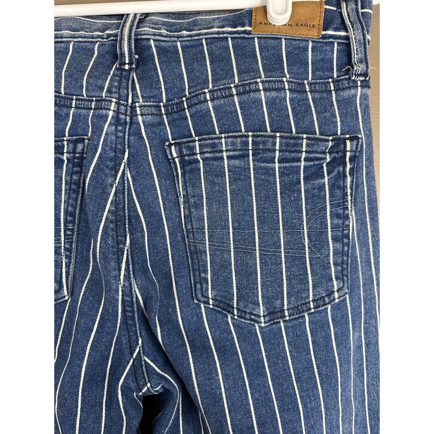 American Eagle Blue White Stripe Wide Leg Crop Blue Jeans Size 00