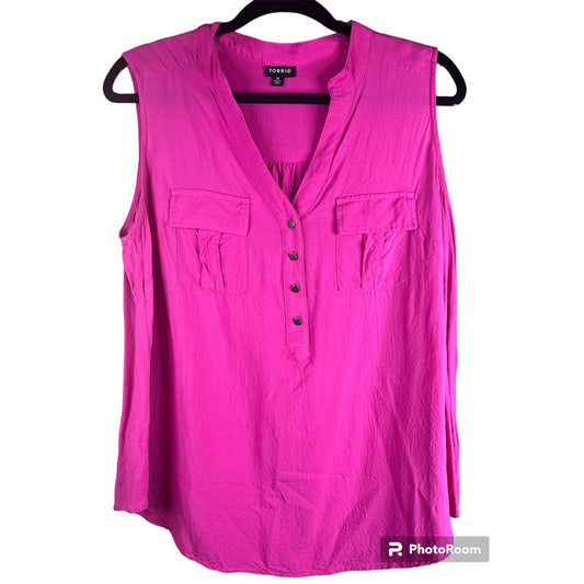 Torrid Pink Sleeveless Pullover Button Down Tank Top Size 0X