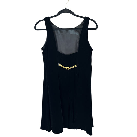 Vintage Jones New York Petite Black Velvet Sleeveless Gold Detail Dress Size 8P