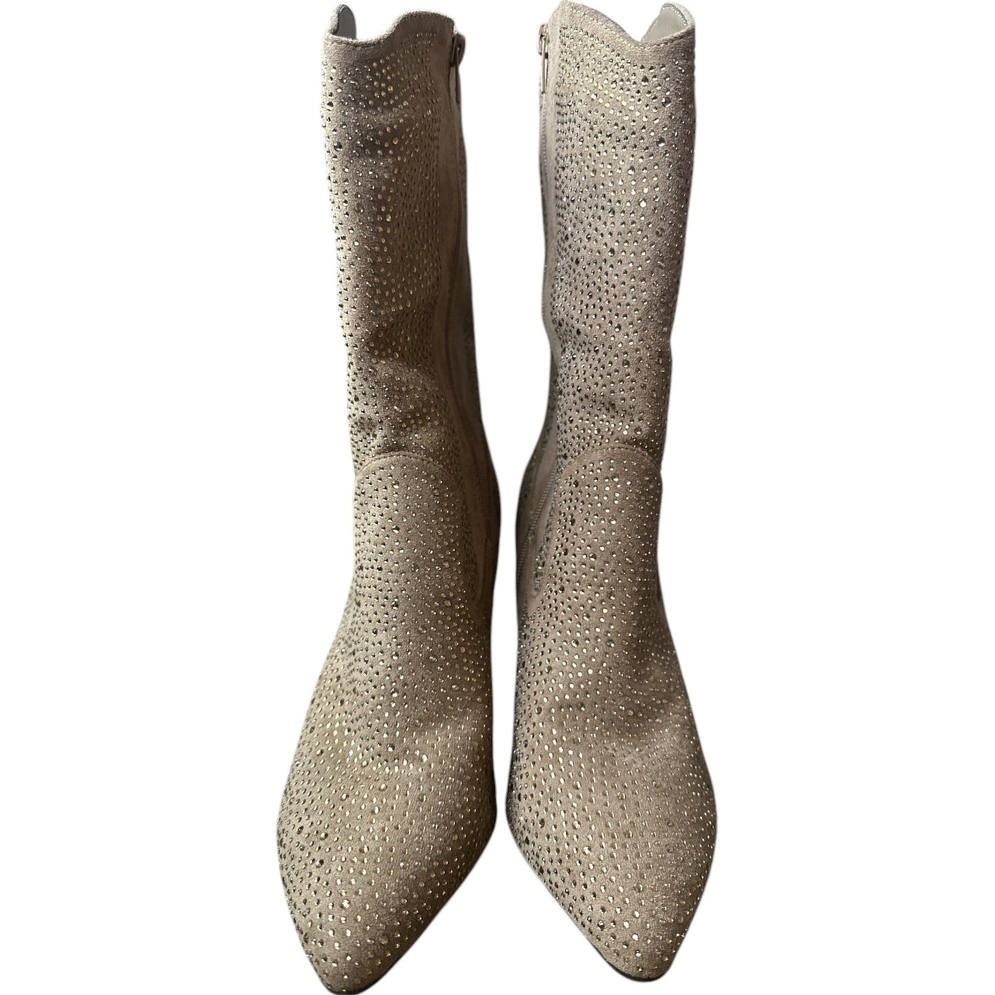 Women’s Pierre Dumas Rhinestone Tan Western Zip Up Heeled Mid Calf Boots Size 11