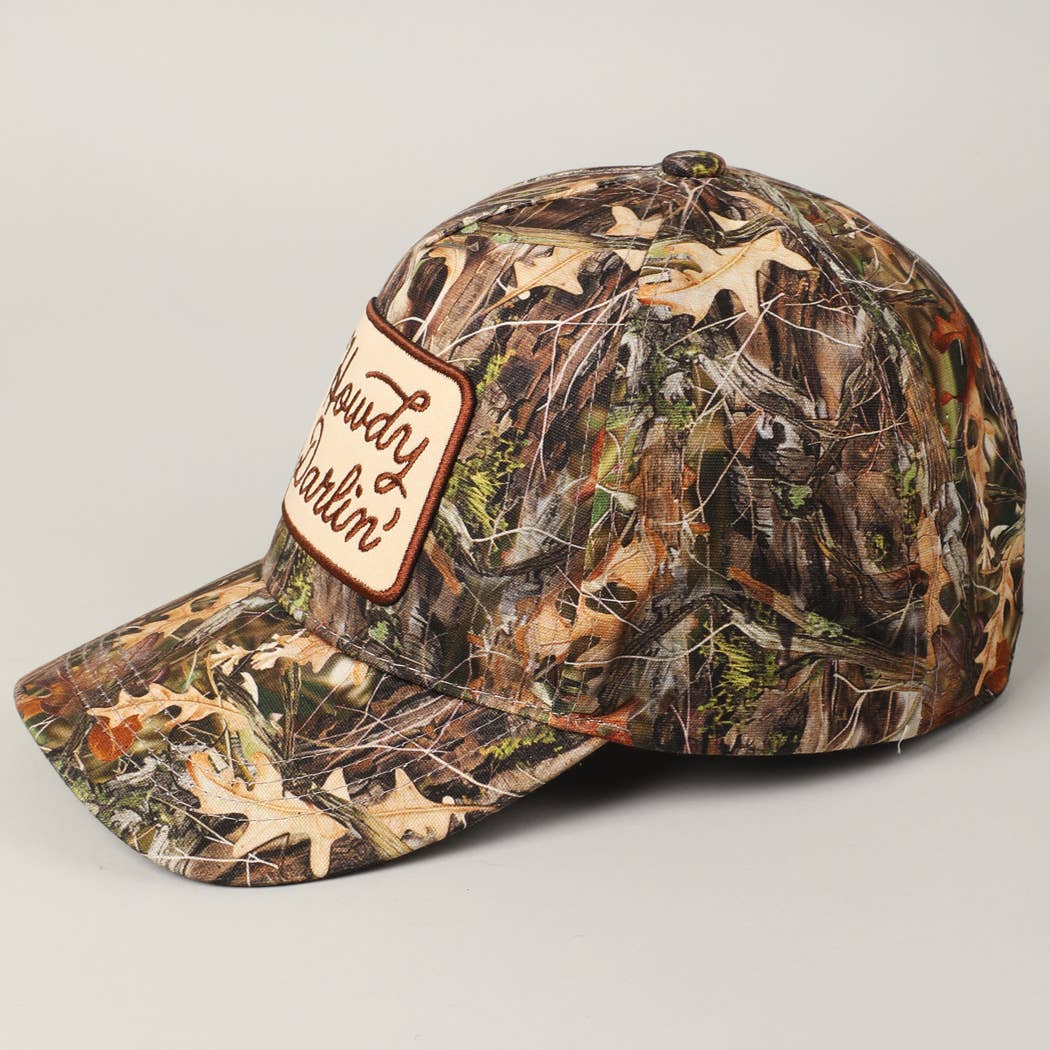 'Howdy Darlin' Embroidered Patch Camouflage Cream Baseball Trucker Hat