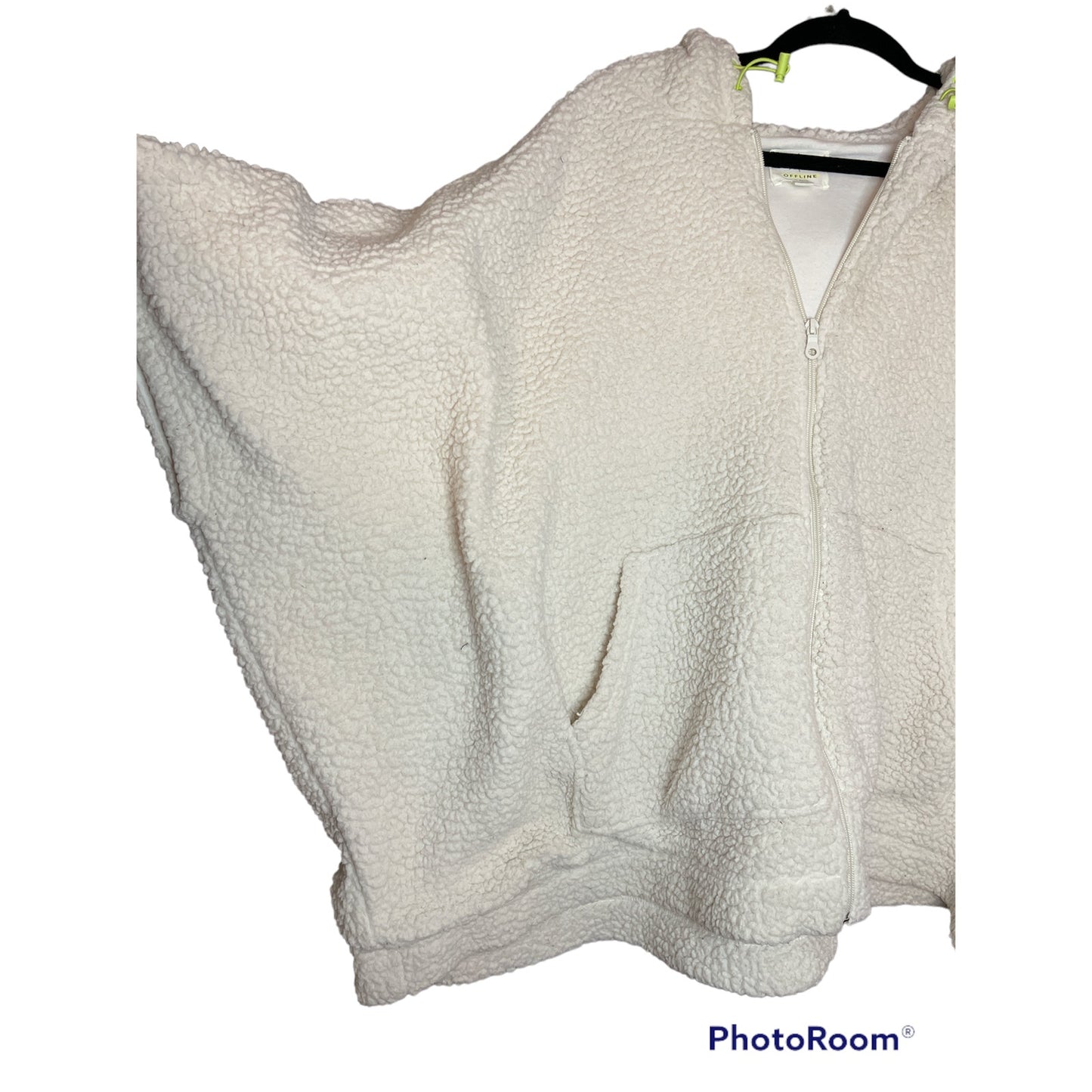 Offline By Aerie White Sherpa Zip Up Hooded Oversized Poncho Cape Size Medium