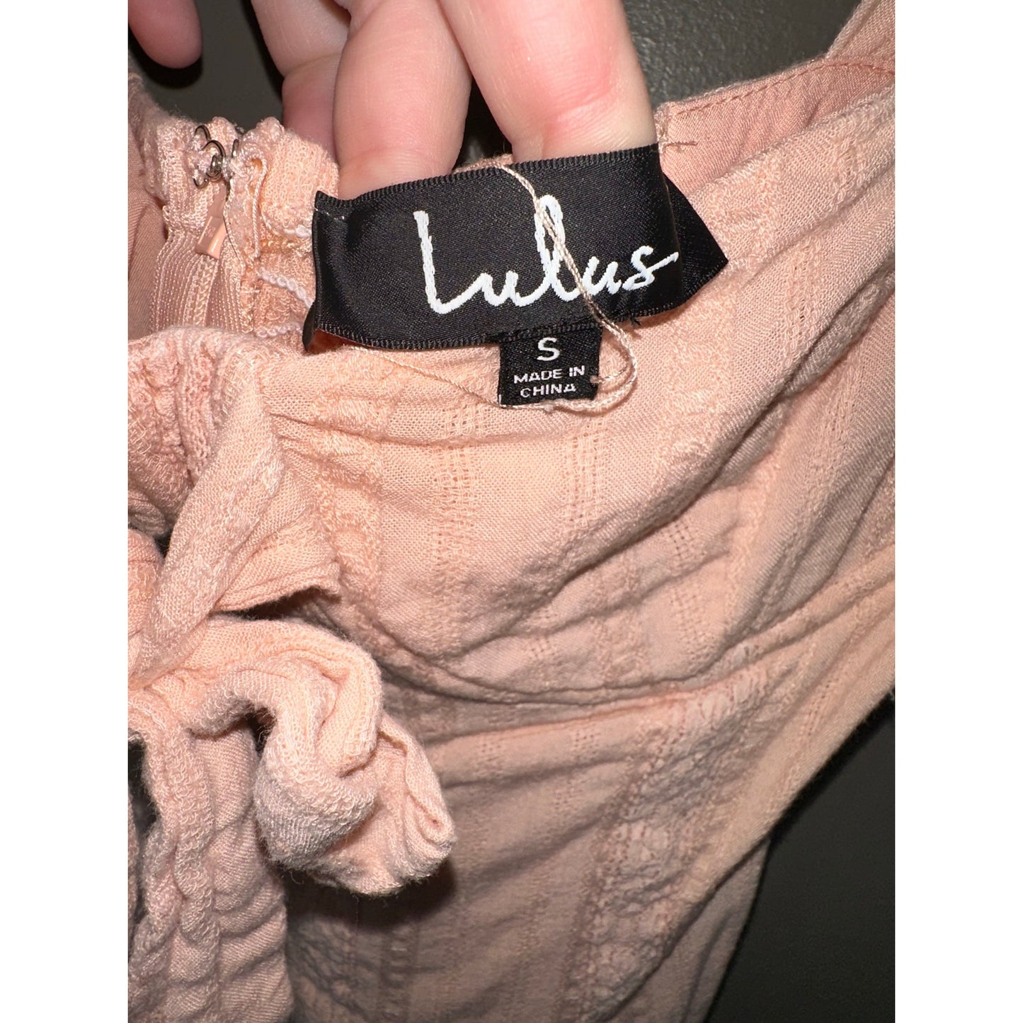 Lulu’s Pink/ Peach Tie Detail Short Sleeve Off Shoulder Mini Dress Size Small
