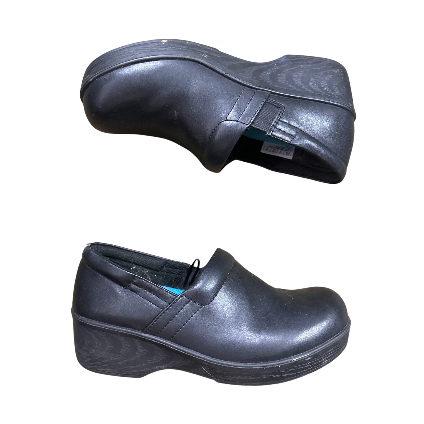 Women’s Dr. Scholls Slip Resistant Black Leather Man Made Comfort Clogs Size 6