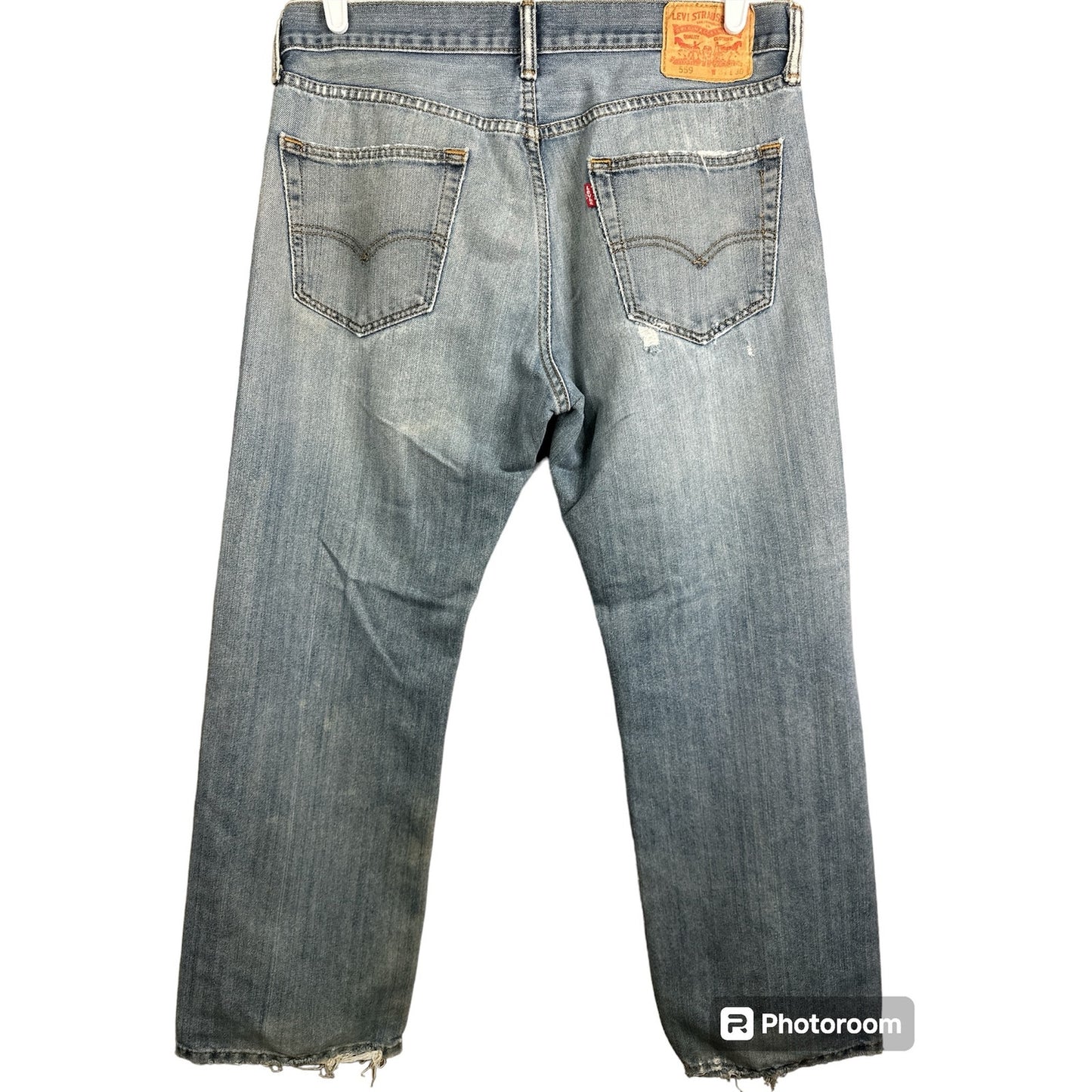 Men’s Levi’s 559 Light Wash Distressed Worn In Blue Jeans Denim Size 34X30