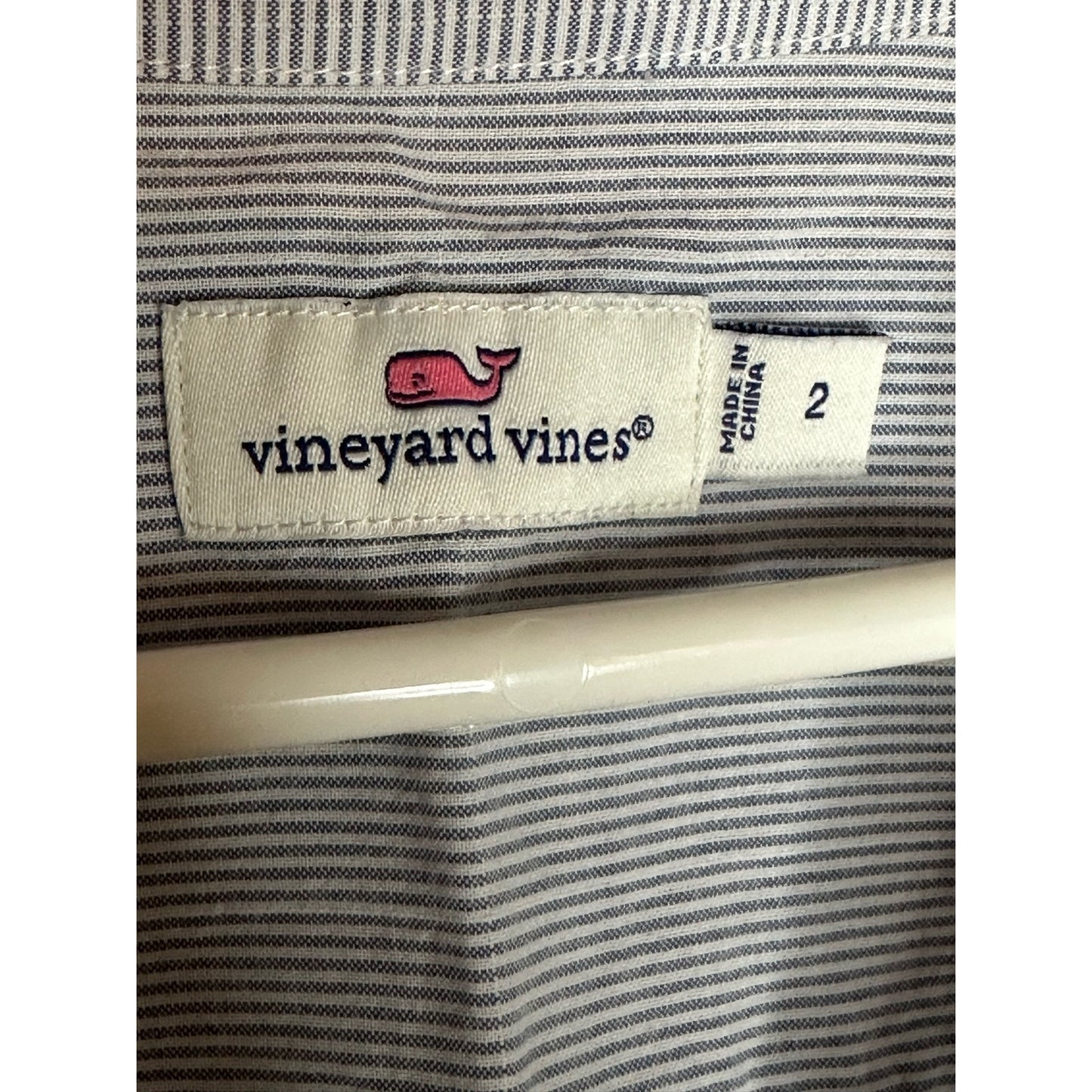 Vineyard Vines Black White Blue Stripe Button Down V Neck Blouse Size 2