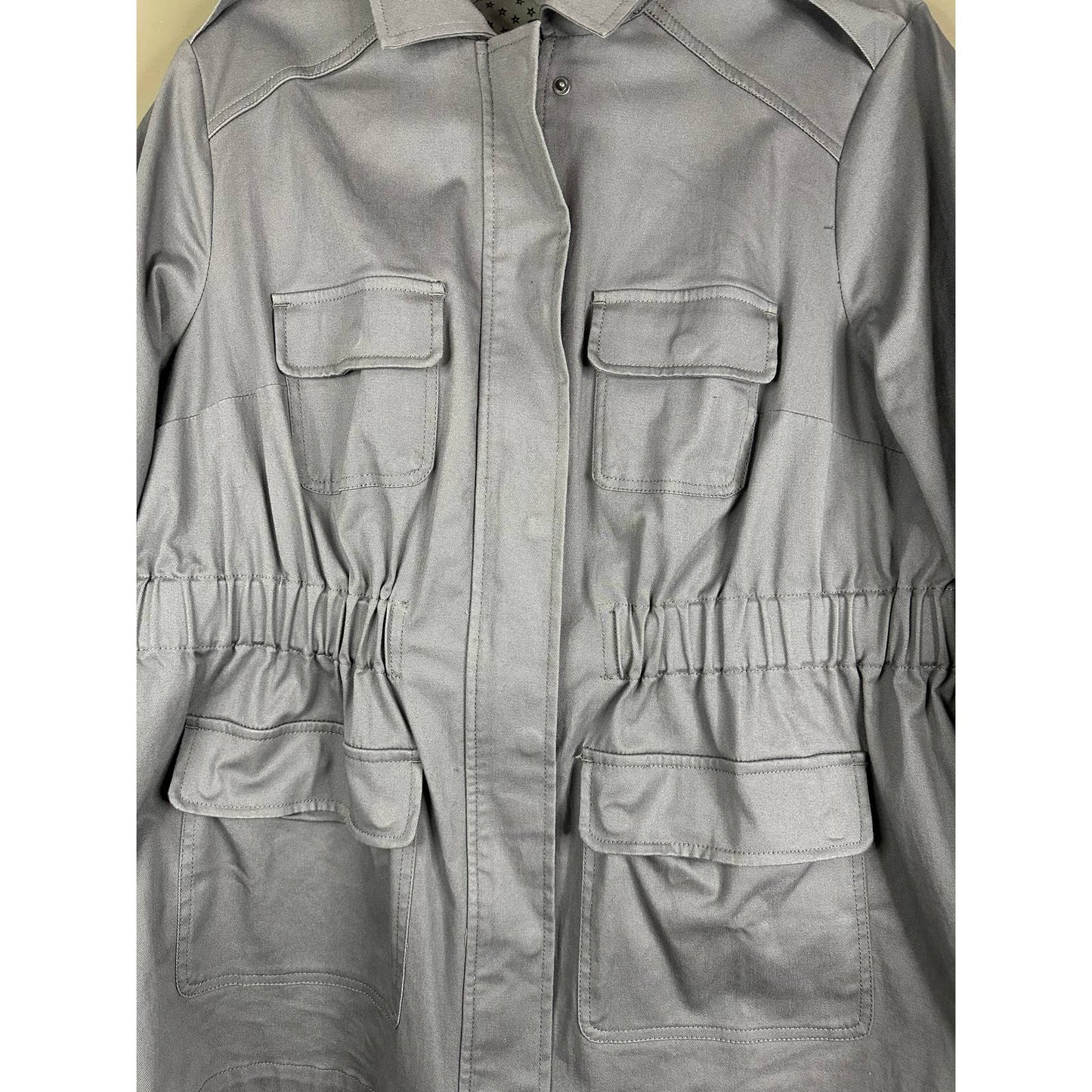 Torrid Grey Long Sleeve Cinched Waist Twill Anarok Zip Up Jacket Size 1X