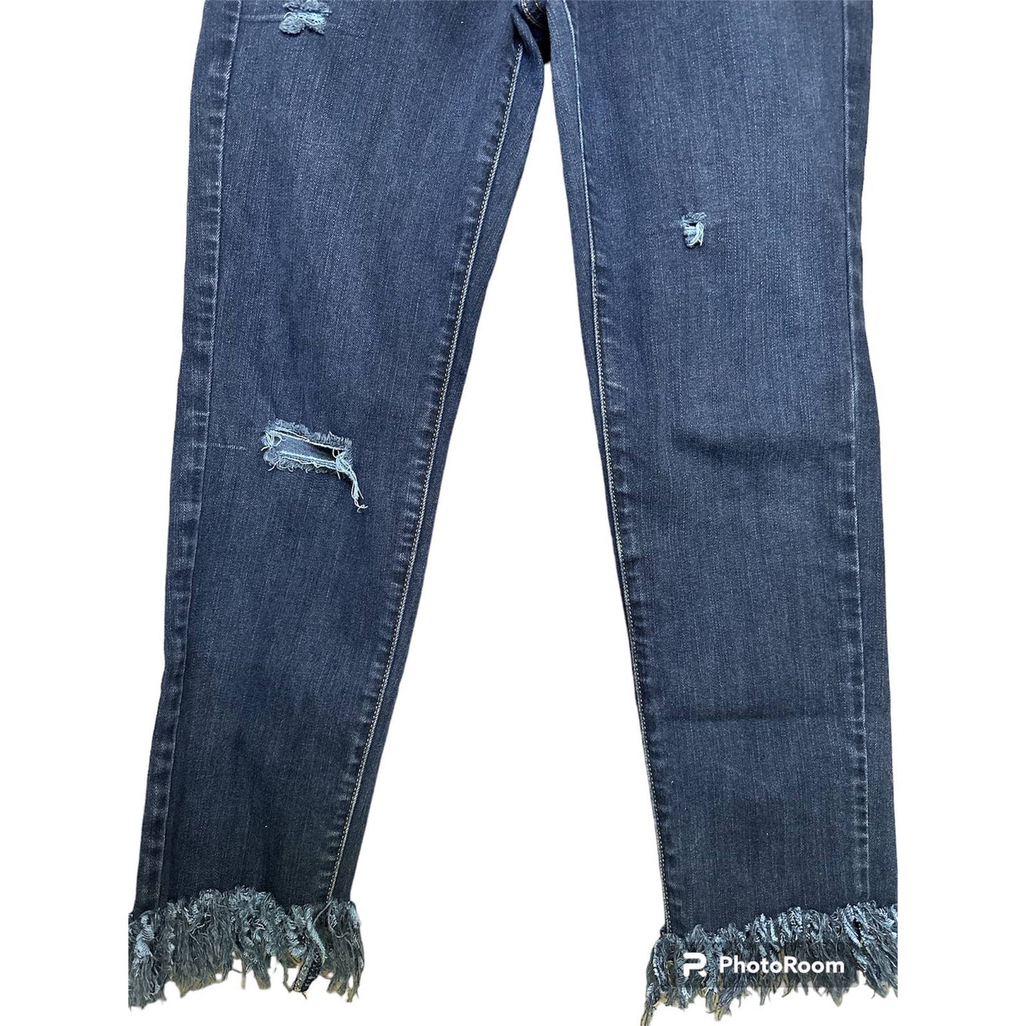 American Eagle Outfitters Raw Fringe Hem Distressed Blue Skinny Jeans Size 2