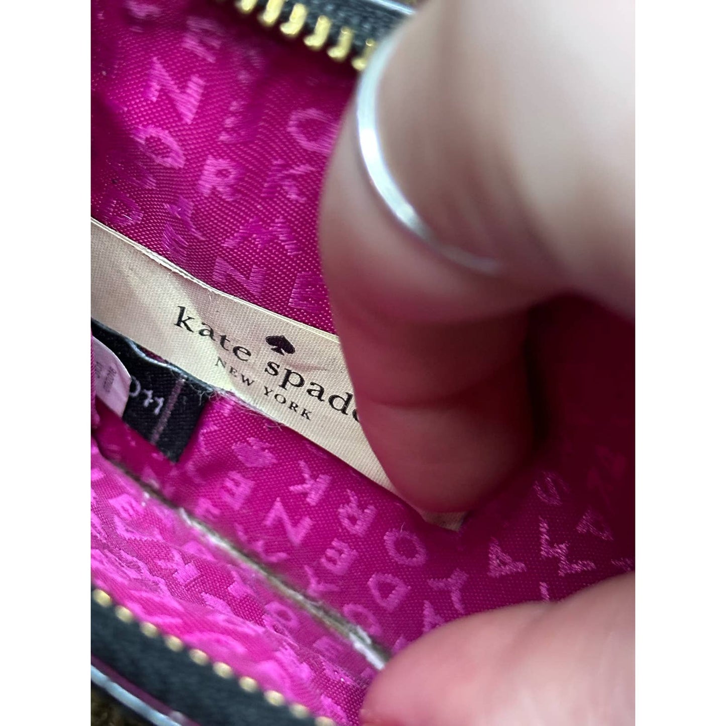 Kate Spade Black Hot Pink Handheld Beaded Wristlet Wallet Small