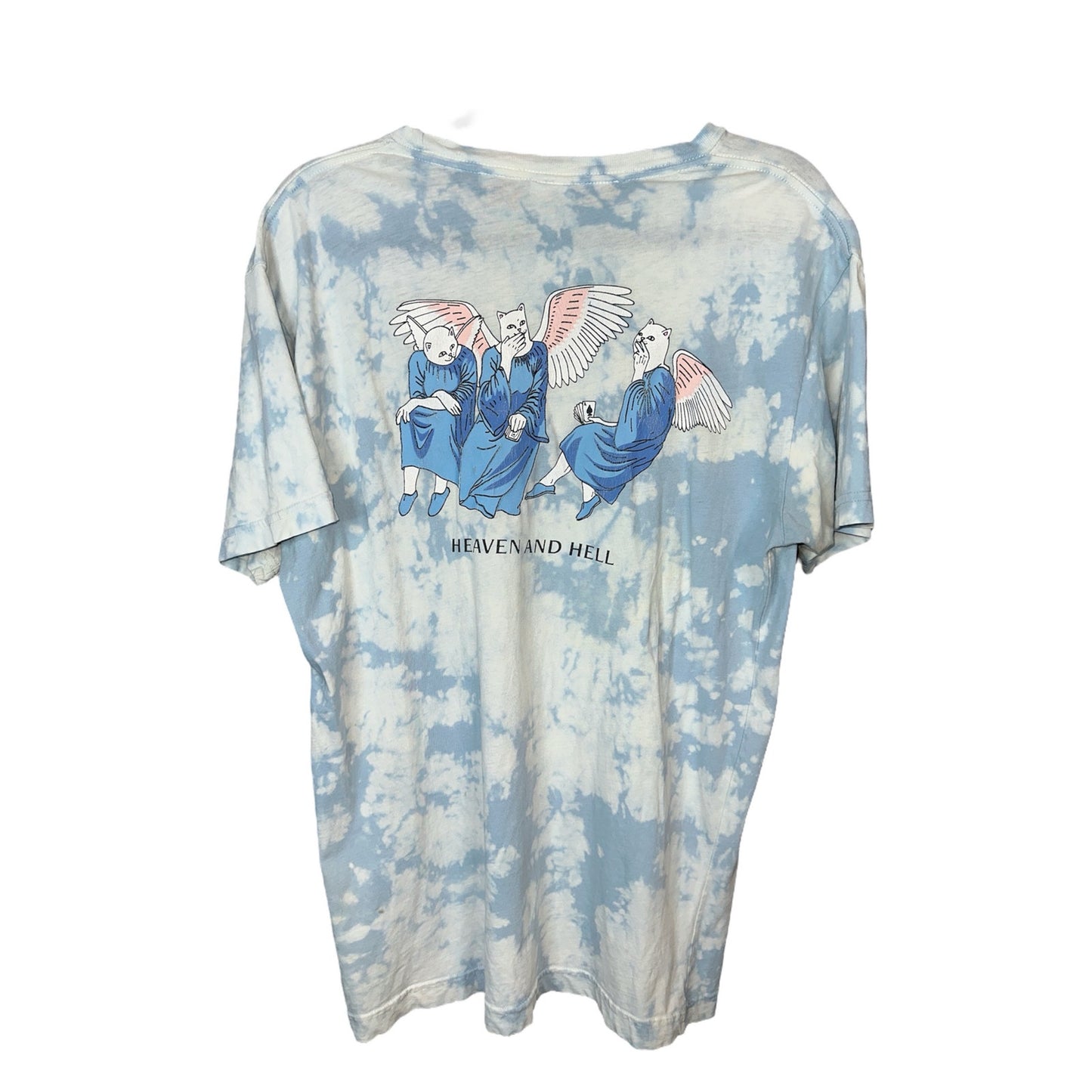 Rip N Dip Blue White Tie Dye Short Sleeve Graphic Cat Angel T-Shirt Size Large