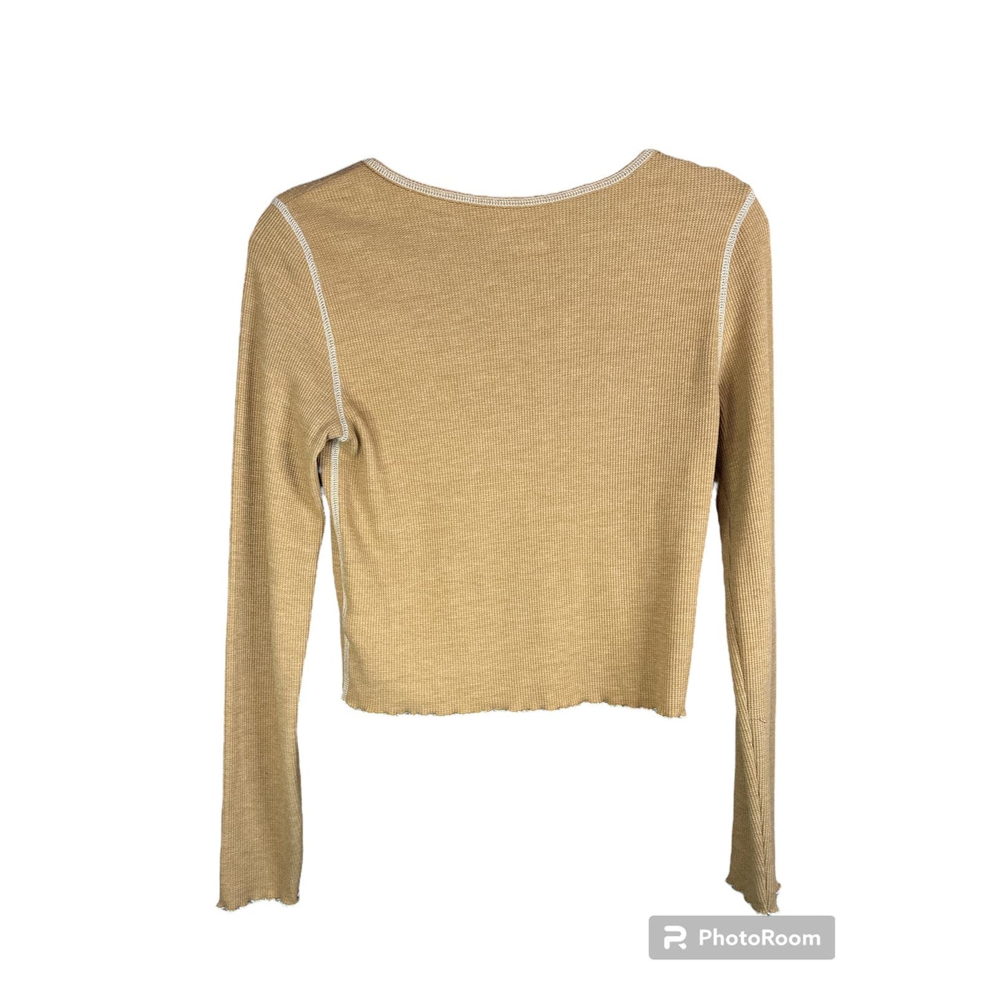 American Eagle Yellow Long Sleeve Thermal Crop Top Size Medium