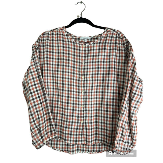 Madewell Button Down Long Sleeve Plaid Blouse Orange Black Size Small