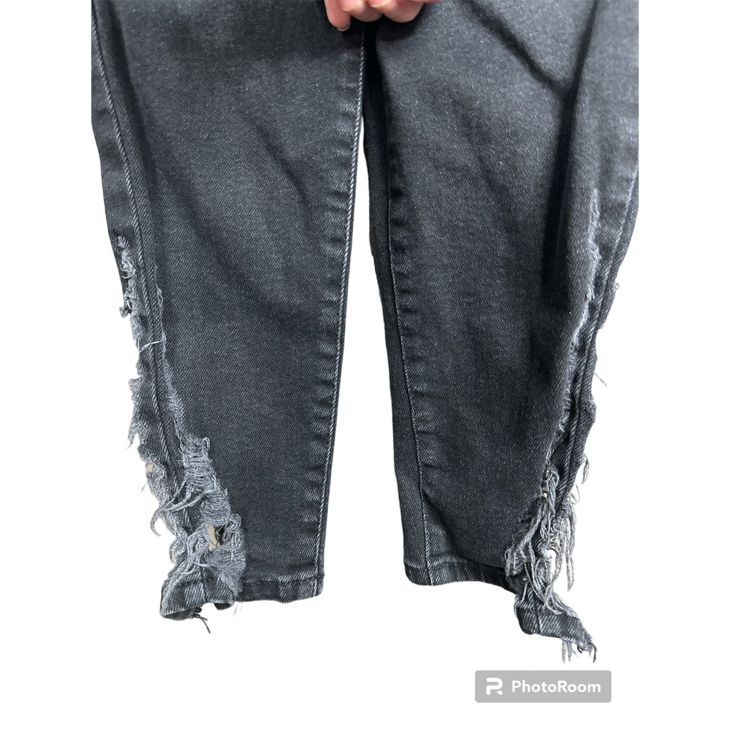 We The Free Black Super Distressed Skinny Jeans Side Slits Size 26