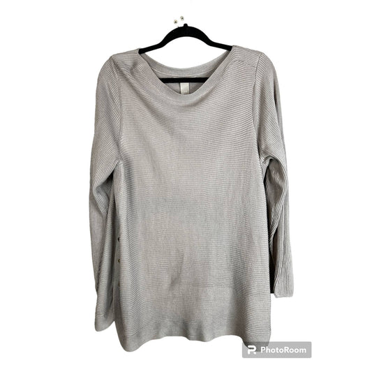H&M Long Sleeve Side Buttons Grey Brown Scoop Neck Sweater Size Large