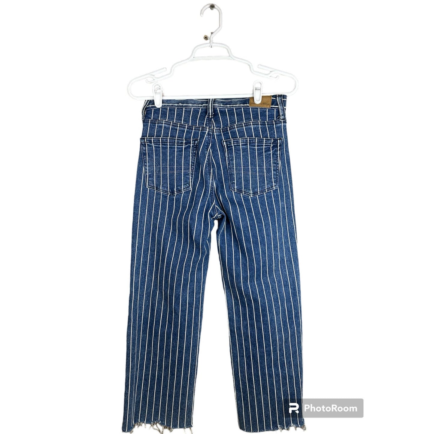 American Eagle Blue White Stripe Wide Leg Crop Blue Jeans Size 00