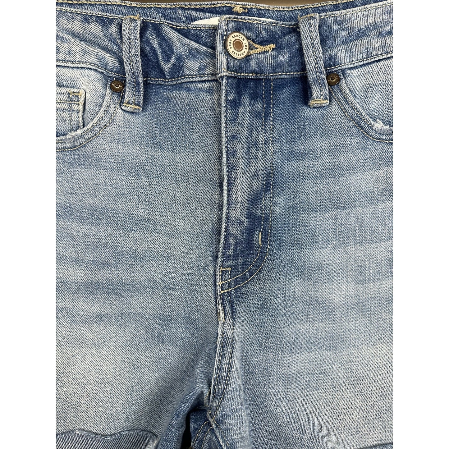 Kancan Light Wash 'Jasmine' High Rise Fold Over Blue Jean Shorts Size Large