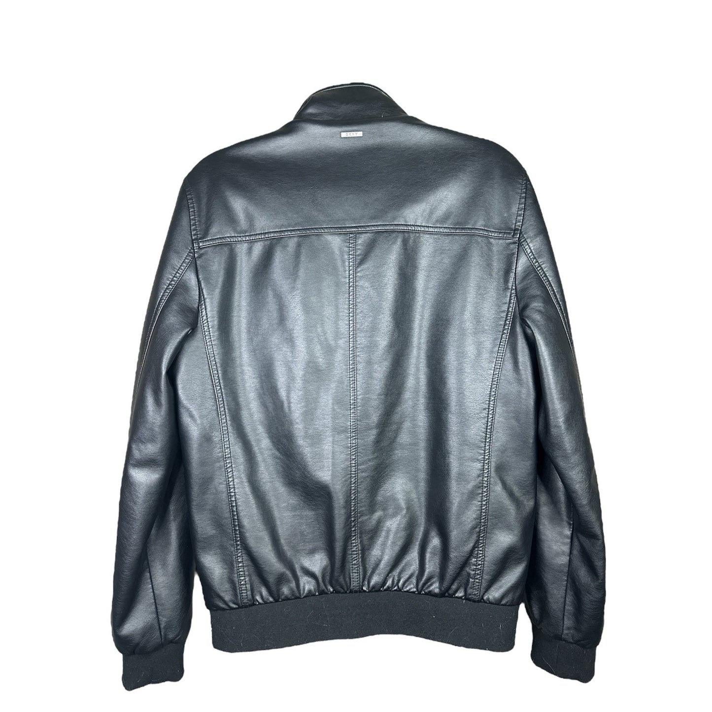 Women’s DKNY Black Zip Up Faux Leather Long Sleeve Bomber Jacket Size Small