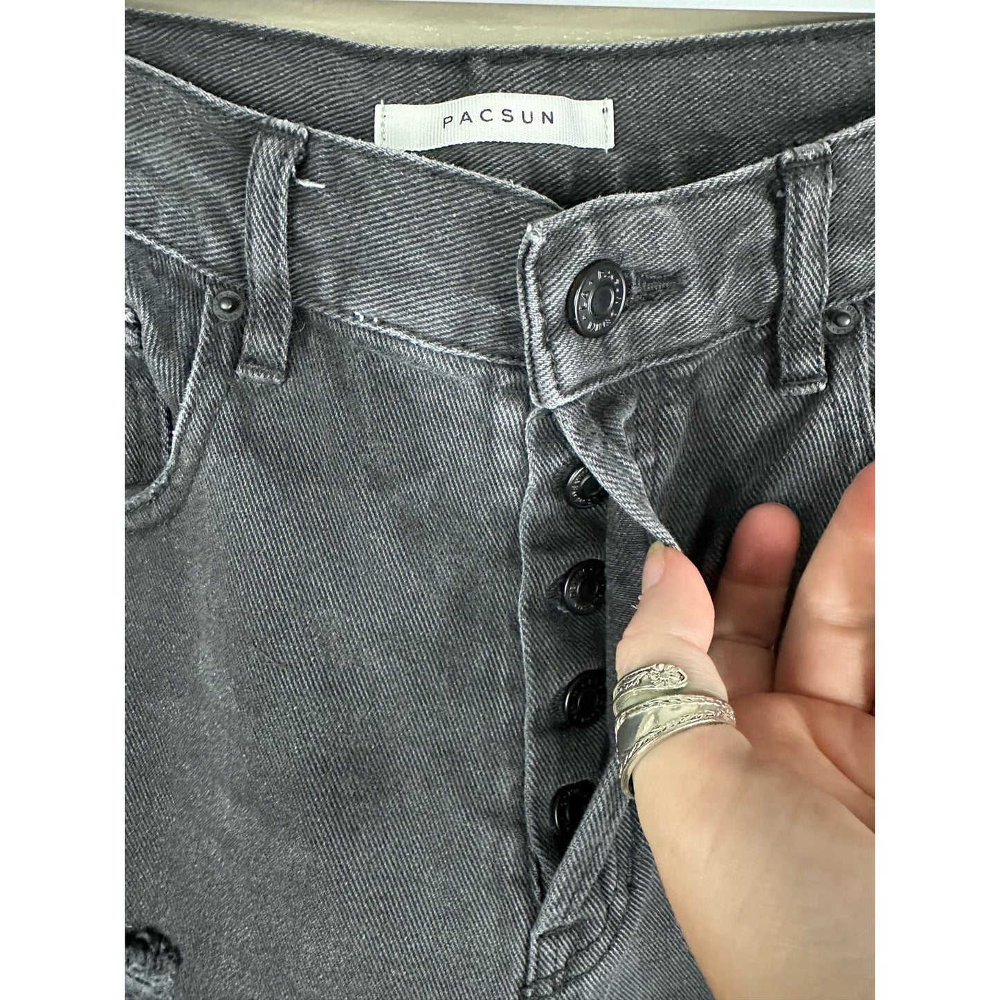 Pacsun Black Distressed High Rise Straight Button Fly Jeans Size 26