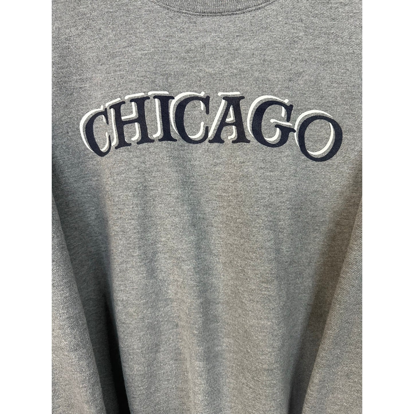 Vintage Jerzees Grey Blue Graphic ‘Chicago’ Long Sleeves Sweatshirt Size XL