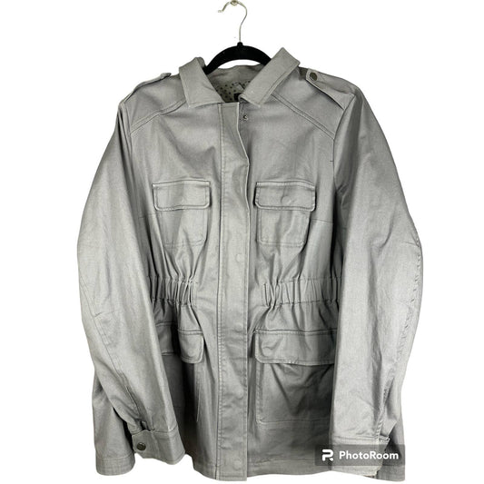 Torrid Grey Long Sleeve Cinched Waist Twill Anarok Zip Up Jacket Size 1X