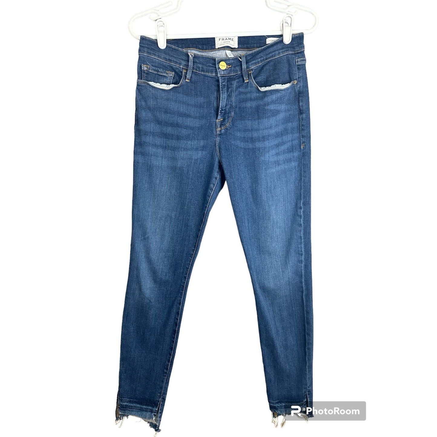 Frame ‘Le Skinny De Jeanne’ Dark Wash Raw Hem Skinny Jeans Size 29