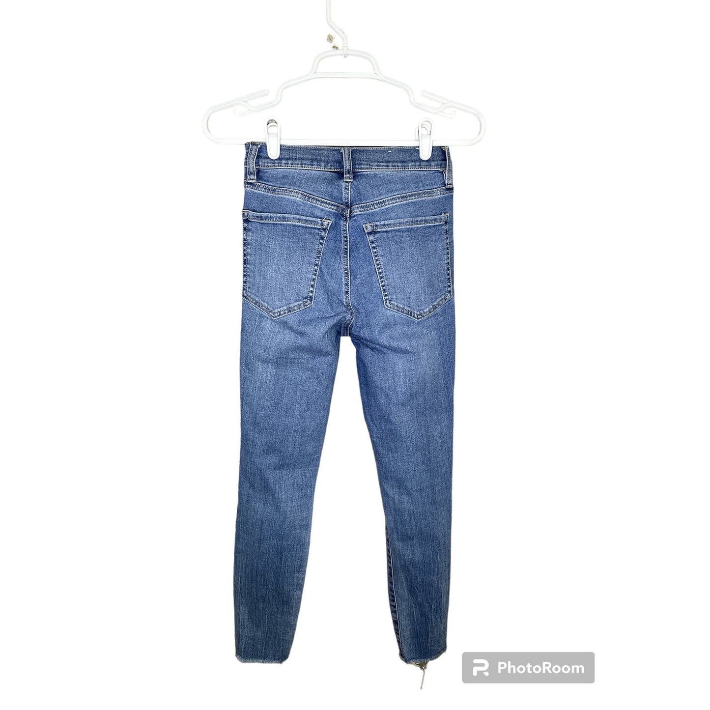 Garage Blue Jean Denim Ultra High Rise Distressed Raw Hem Size 24