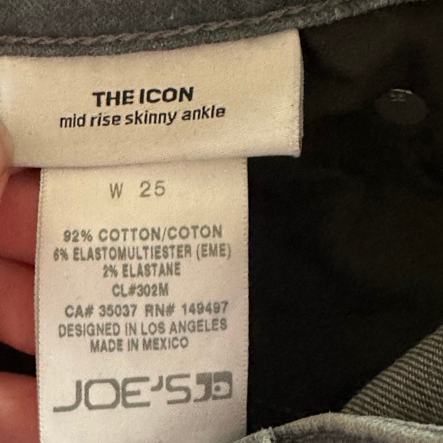 Joe’s Jeans Grey “The Icon” Mid Rise Skinny Ankle Scrunch Sides Size 25