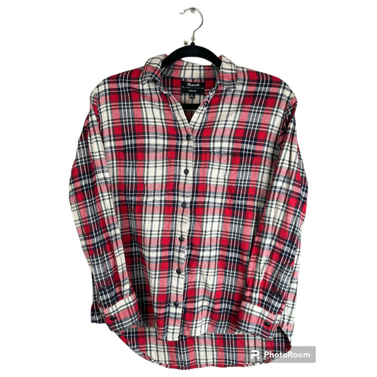 Madewell Red Blue White Plaid Button Down Long Sleeve Oversized Flannel Size XS