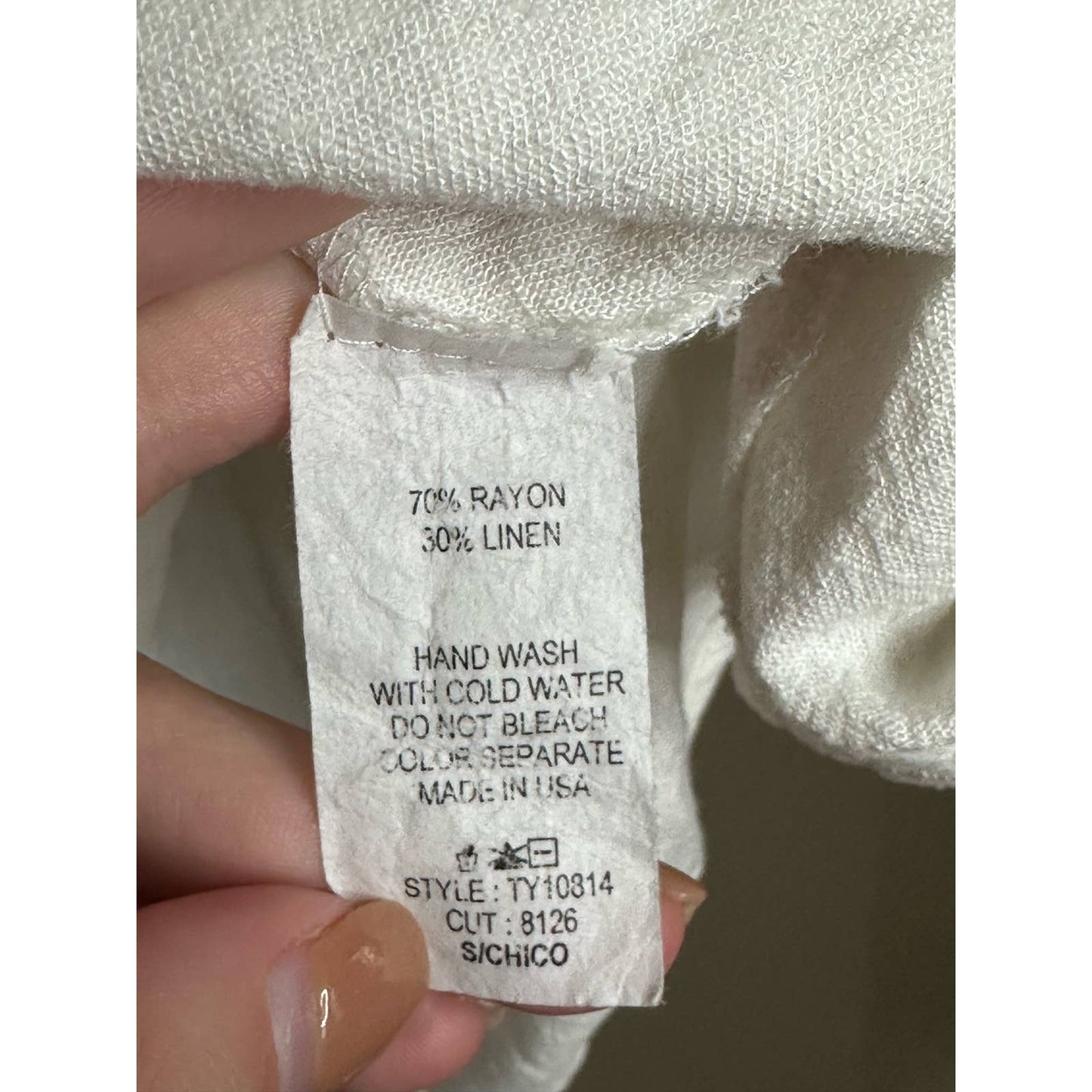 Ces Femme White V Neck Flowy Tunic Linen Blend Size Small