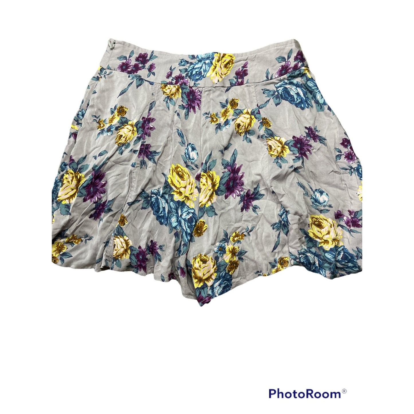 Free People Purple Yellow Floral Print Zip Up Flowy Baggy Zip Up Shorts Size 4