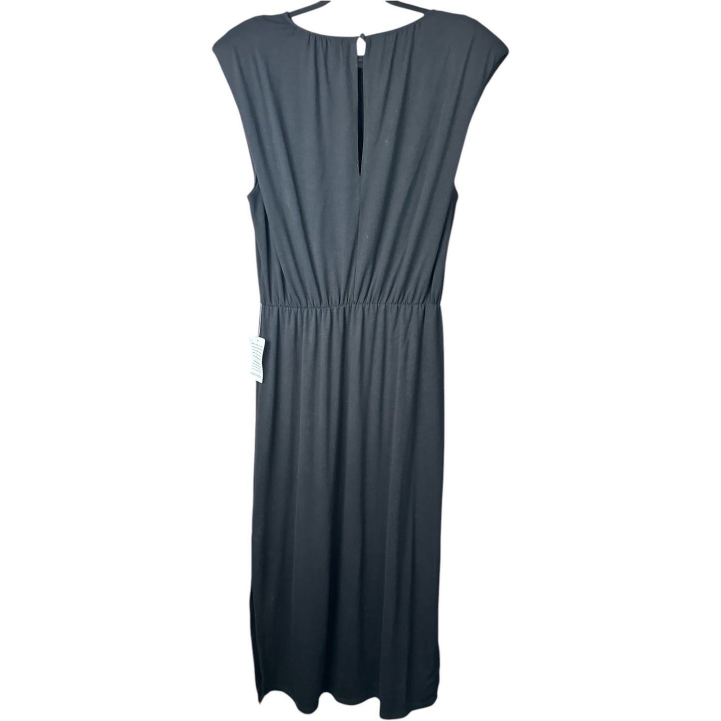 NWT WAYF Black Short Sleeve Shoulder Pad Fit Flare Slits Midi Dress Size Large
