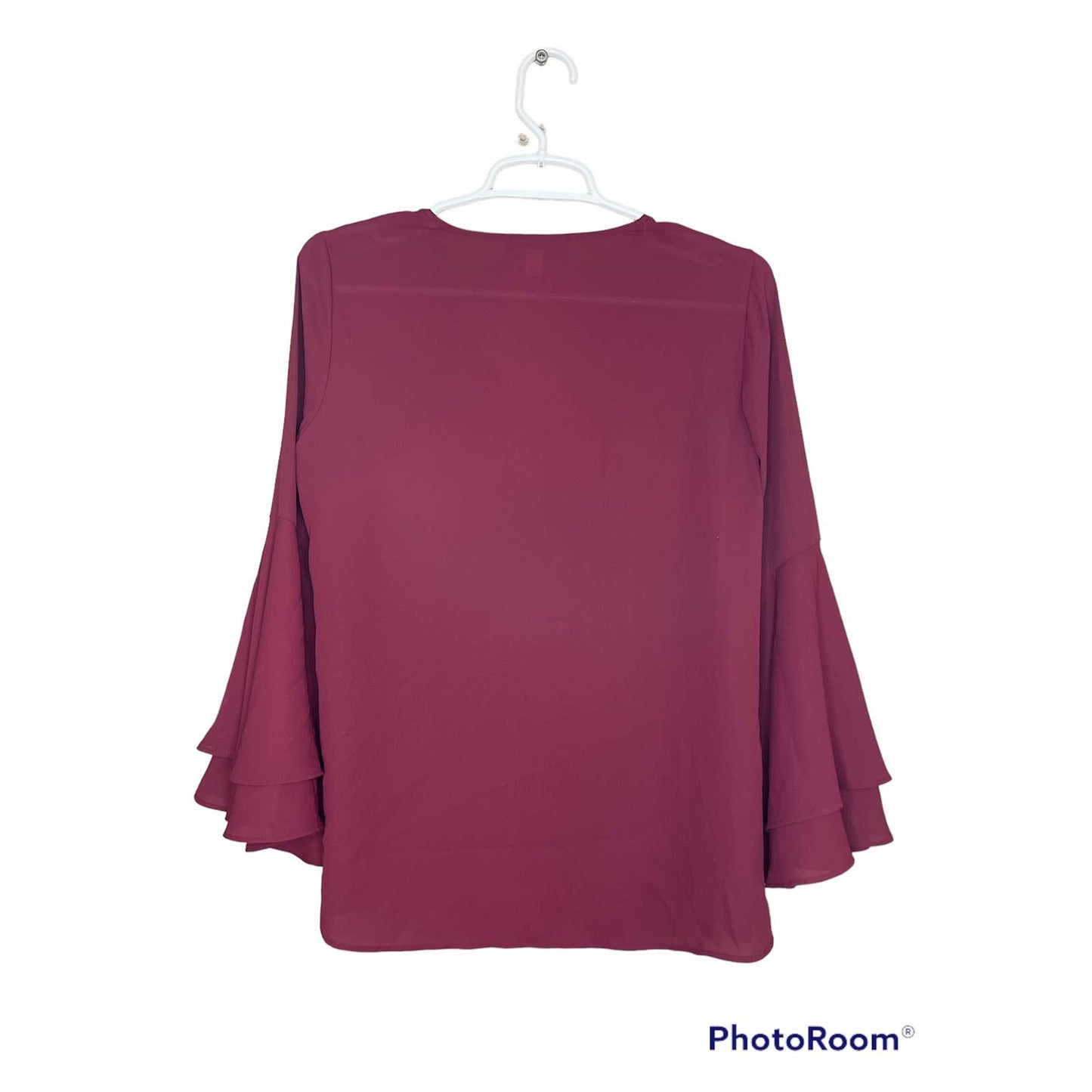 Alfani Maroon Purple Long Bell Sleeve V Neck Blouse Size 2