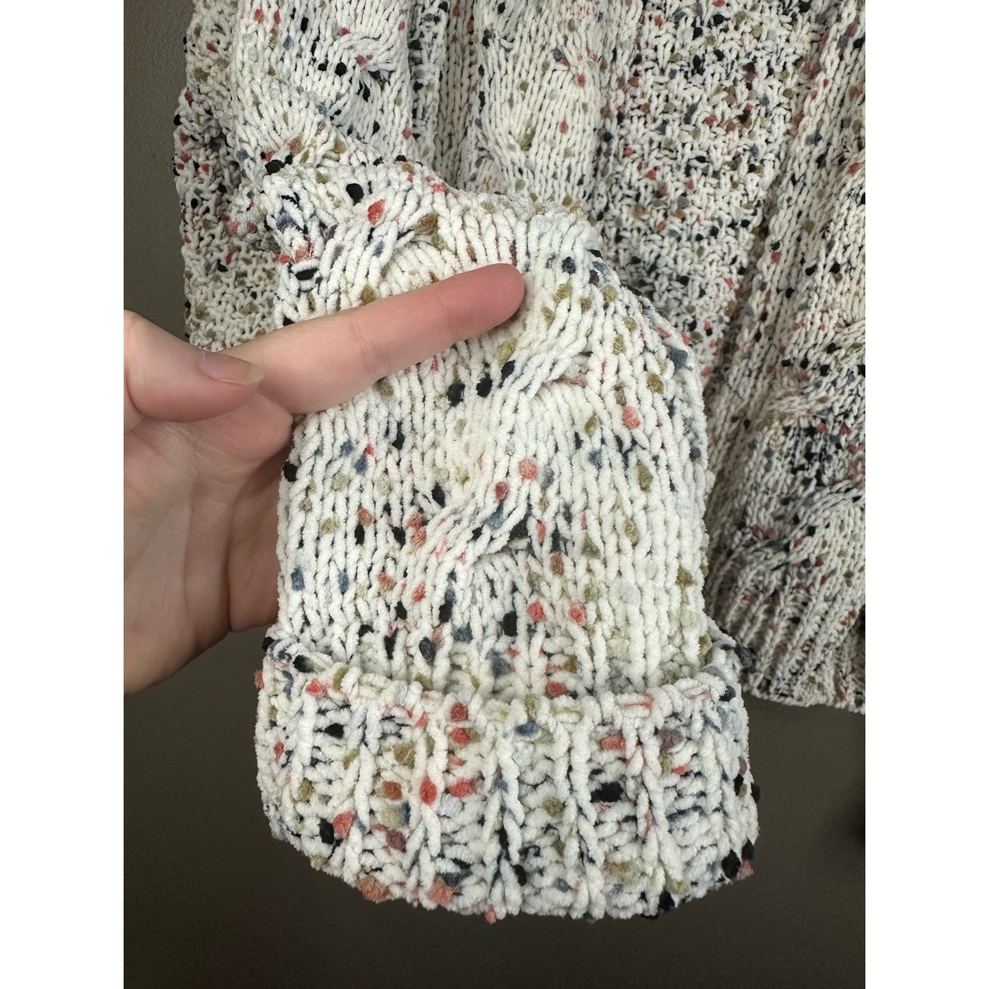 Moon & Madison Confetti Crocheted Chenille Open Front Cardigan White Size Large