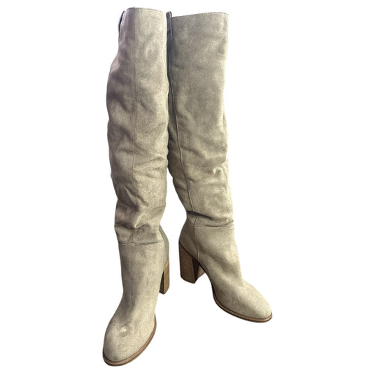 Oasis Society Brown/ Beige Suede 4” Tall Heeled Knee High Boots Size 8