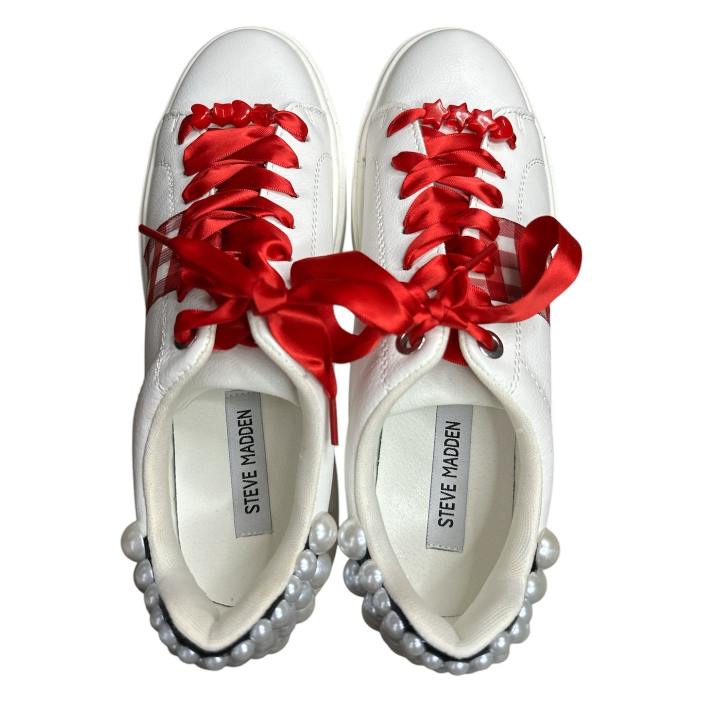 Steve Madden Red White Lace Up Plaid Pearl Valentines Platform Sneaker Size 9.5