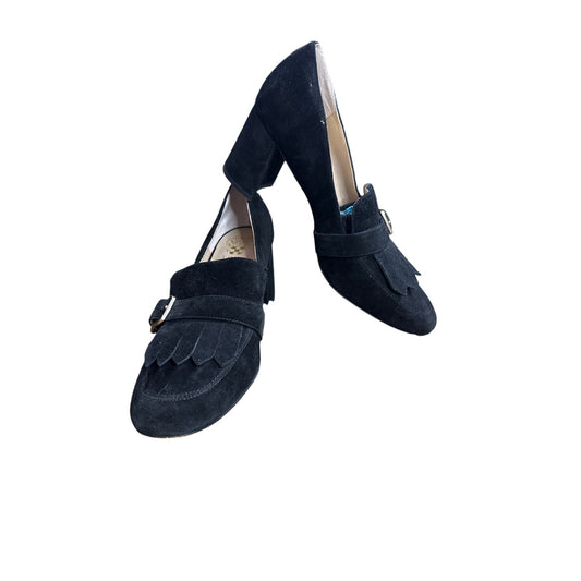 Vince Camuto Black Giuliann Suede Buckle Detail Mid Block Heel Pumps Size 9/39