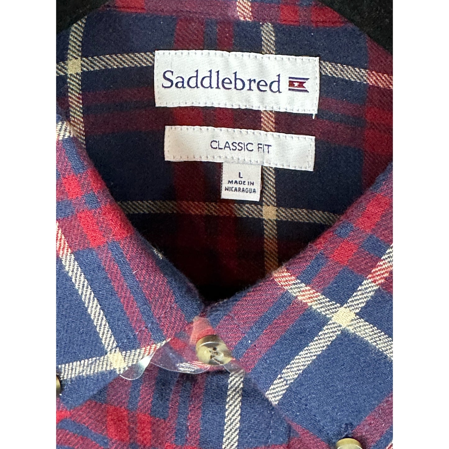 NEW Men’s Saddlebred ‘Classic Fit’ Maroon Blue Button Down Plaid Shirt Size L