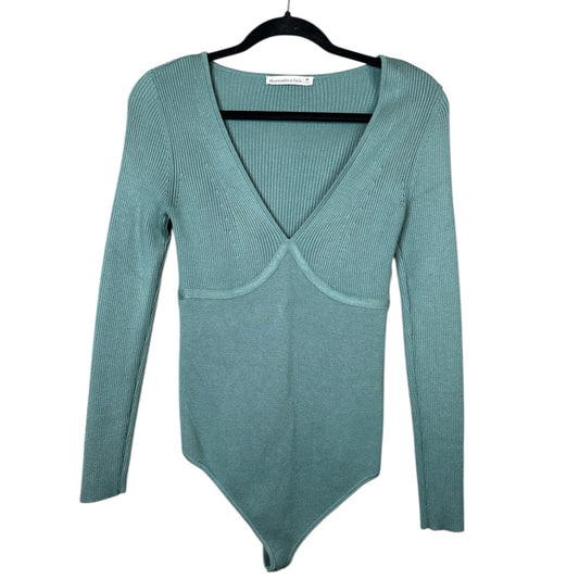 Abercrombie & Fitch Teal V Neck Long Sleeve Fitted Ribbed Bodysuit Size M