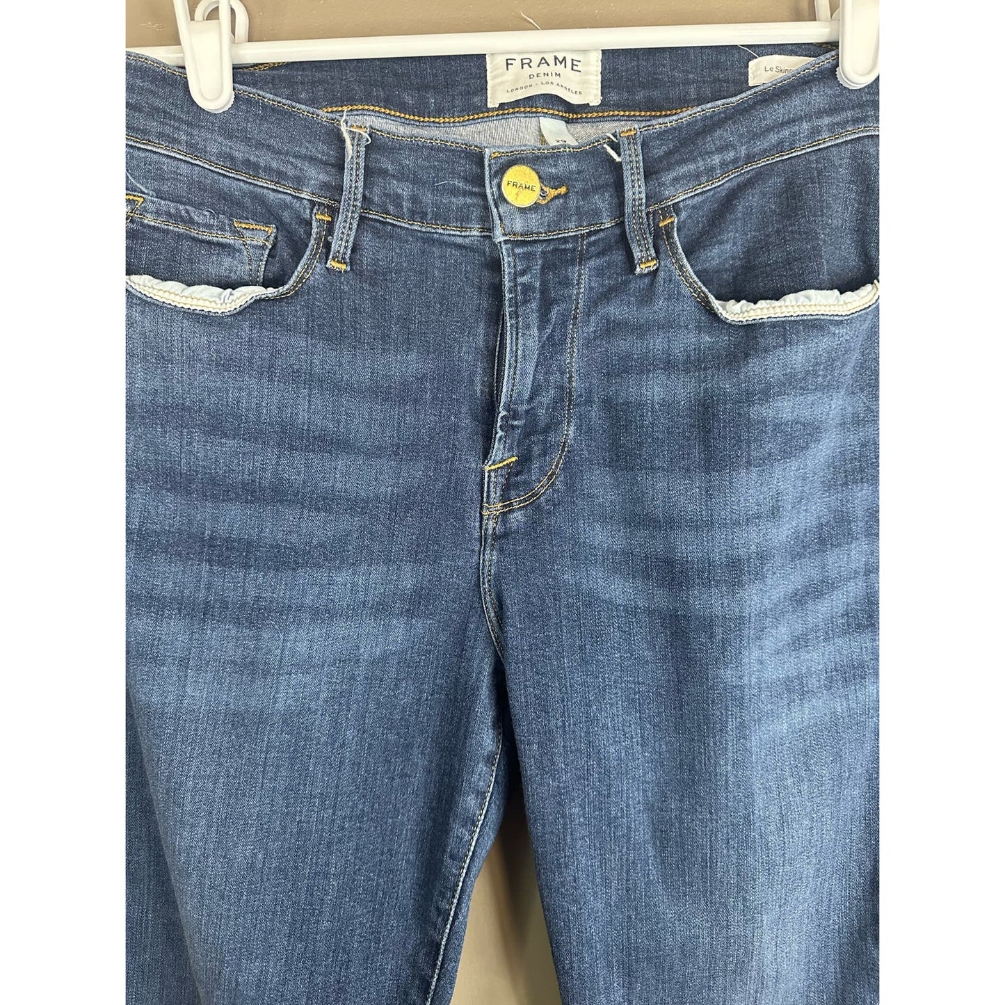 Frame ‘Le Skinny De Jeanne’ Dark Wash Raw Hem Skinny Jeans Size 29
