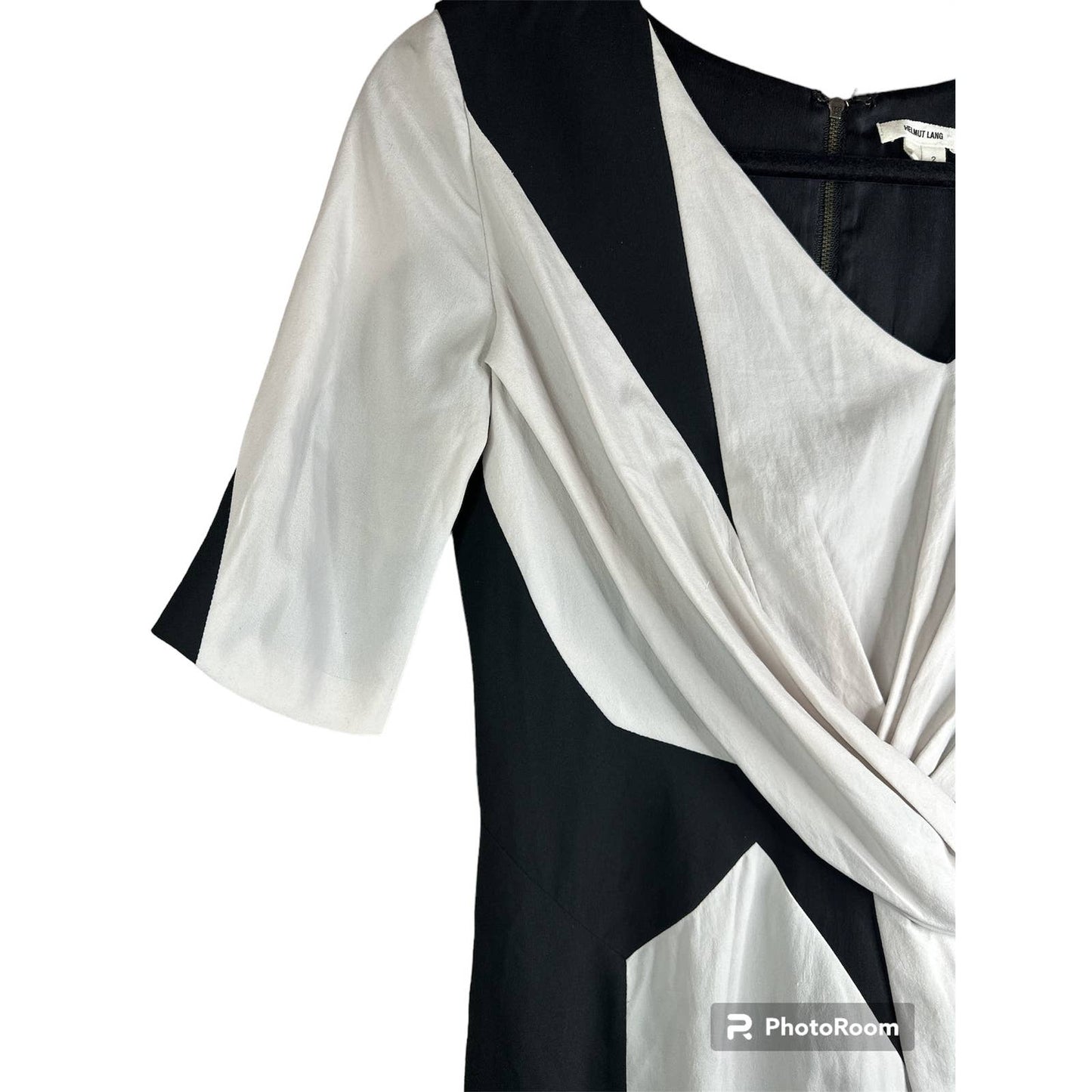 Helmut Lang Black Light Grey Half Sleeves Fitted Criss-Cross Dress Size 2