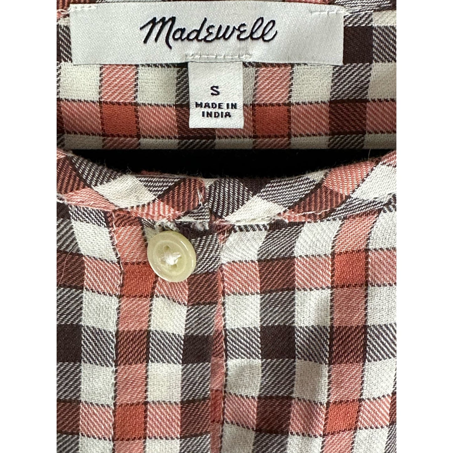 Madewell Button Down Long Sleeve Plaid Blouse Orange Black Size Small