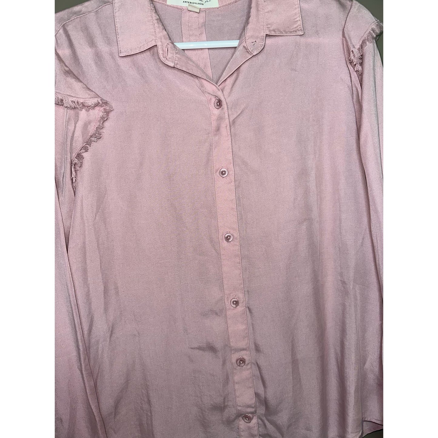 Cloth & Stone Pink Ruffle Shoulder Long Sleeve Button Up Blouse Size Medium