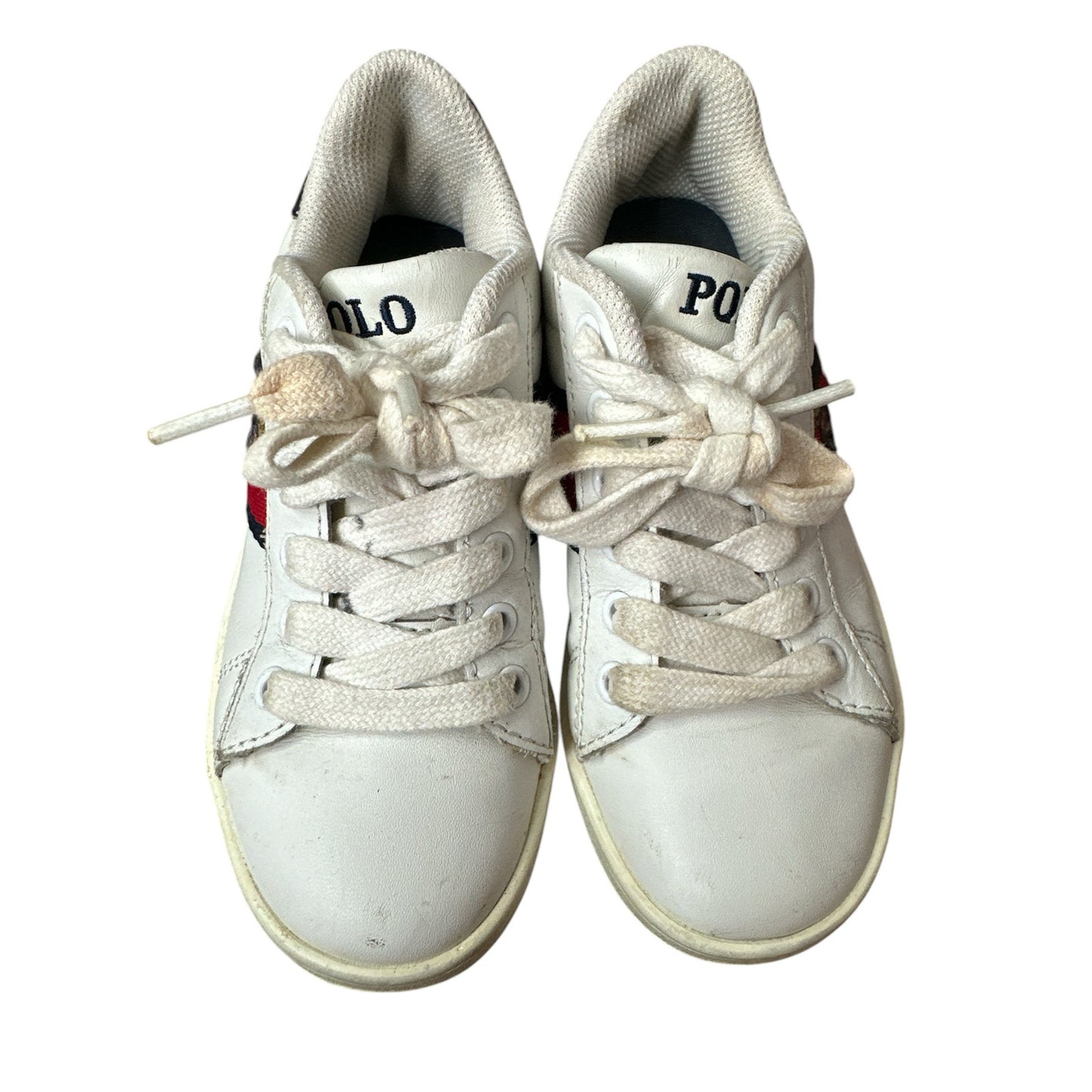 Boy’s Polo Quilton Bear White Red Blue Leather Lace Up Trainers Sneakers Size 13