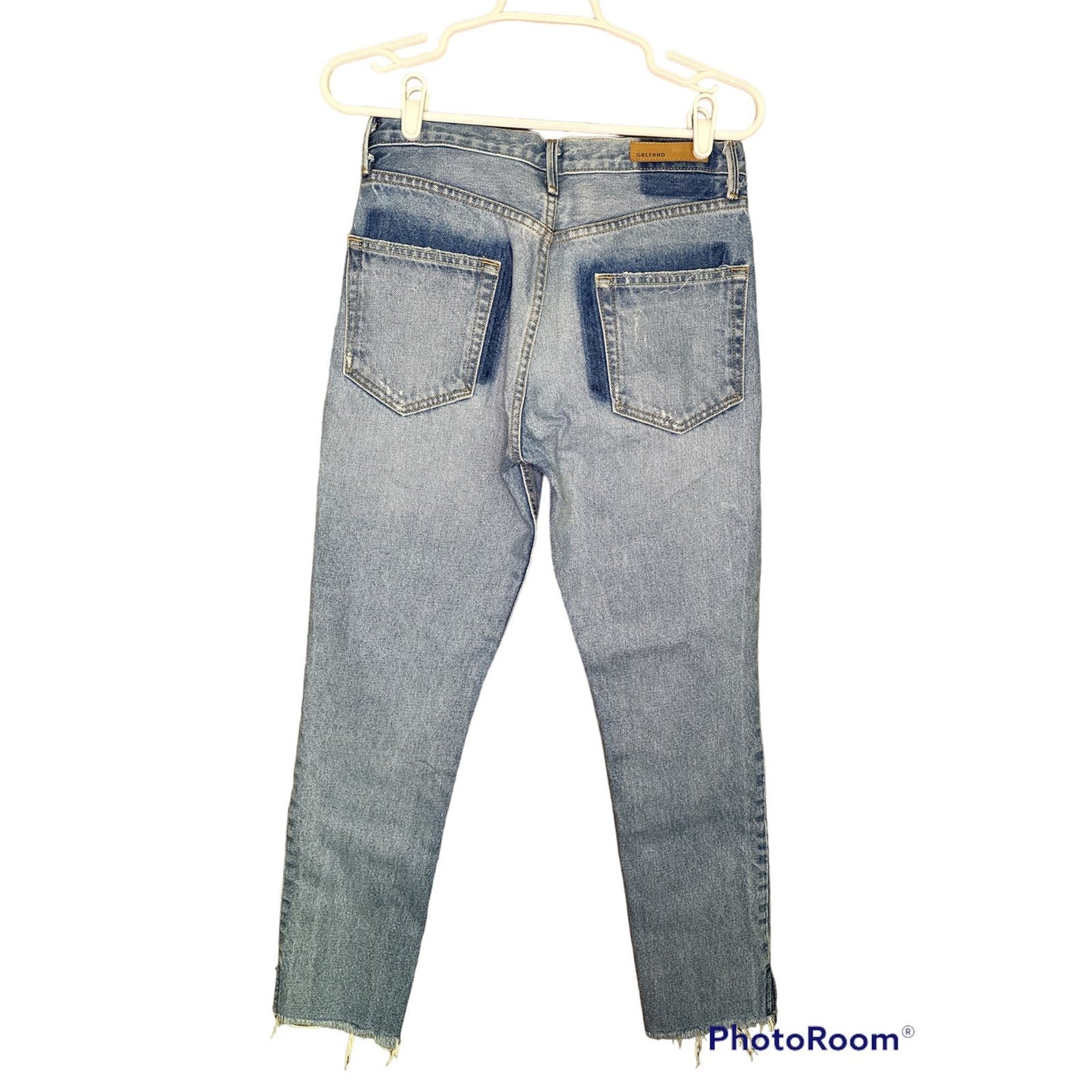 GRLFRND Karolina Butterfly Button Raw Hem Light Wash Jeans Size 27