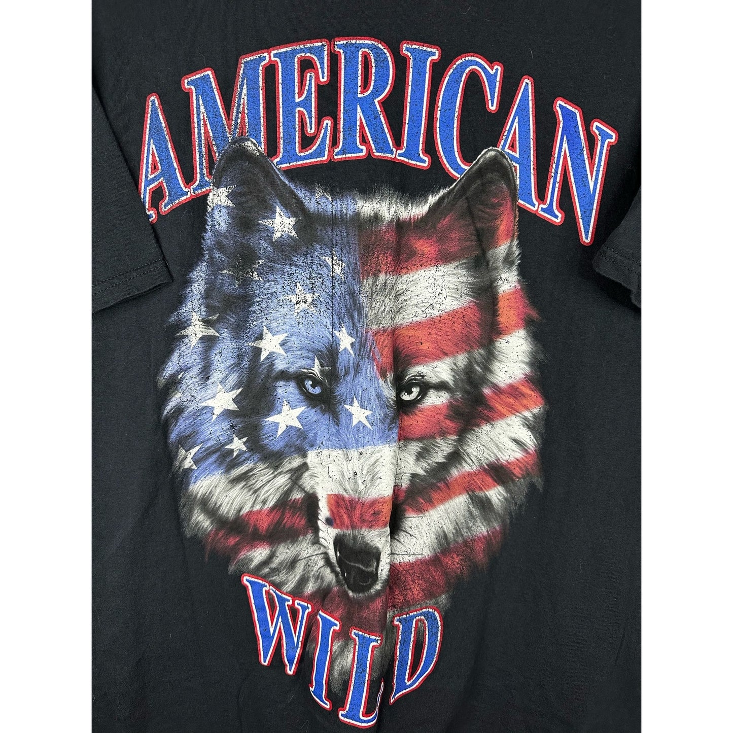 Vintage Fruit of The Loom Patriotic  ‘American Wild’ Black Graphic Tee Size XL
